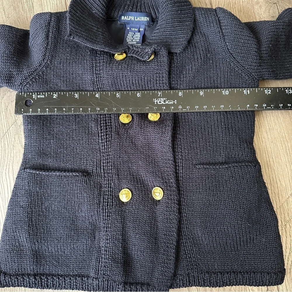 RALPH LAUREN 100% Wool Baby Cardigan Sweater Jacket Navy 12 Months